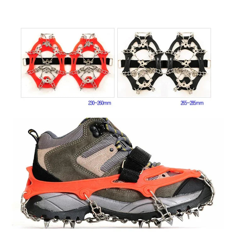 Outdoor 18-Zahn-Steigeisen aus 430er Edelstahl für Schnee und Wanderungen, rutschfeste Schuhüberzüge, Größe: 18 Zähne M (Orange), 18 Zähne L (Schwarz)