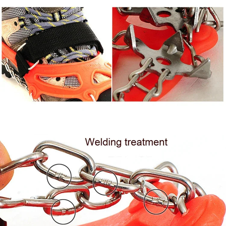 Outdoor 18-Zahn-Steigeisen aus 430er Edelstahl für Schnee und Wanderungen, rutschfeste Schuhüberzüge, Größe: 18 Zähne M (Orange), 18 Zähne L (Schwarz)