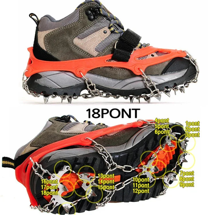 Outdoor 18-Zahn-Steigeisen aus 430er Edelstahl für Schnee und Wanderungen, rutschfeste Schuhüberzüge, Größe: 18 Zähne M (Orange), 18 Zähne L (Schwarz)