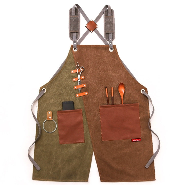 Jeansschürze Friseur Milch Teeladen Kellner Overalls, Grau-gelber Schultergurt, Blau-weißer Schultergurt, Grün-gelber Schultergurt, Grau-grüner Schultergurt, Grau-gelber Hakengurt, Blau-weißer Hakengurt, Grün-gelber Hakengurt, Grau-grüner Hakengurt