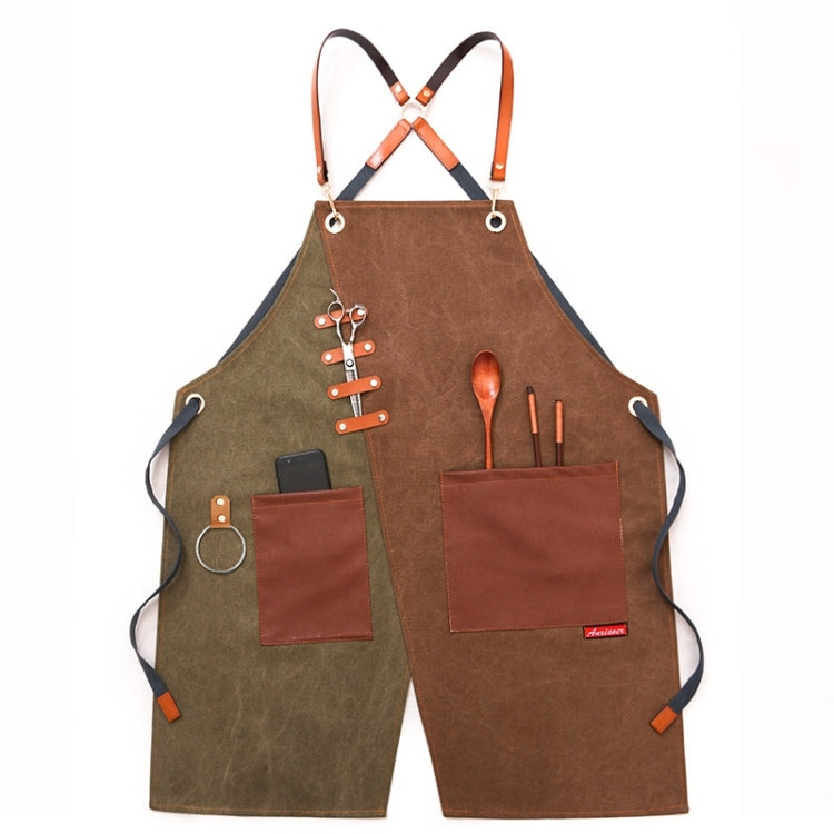 Jeansschürze Friseur Milch Teeladen Kellner Overalls, Grau-gelber Schultergurt, Blau-weißer Schultergurt, Grün-gelber Schultergurt, Grau-grüner Schultergurt, Grau-gelber Hakengurt, Blau-weißer Hakengurt, Grün-gelber Hakengurt, Grau-grüner Hakengurt