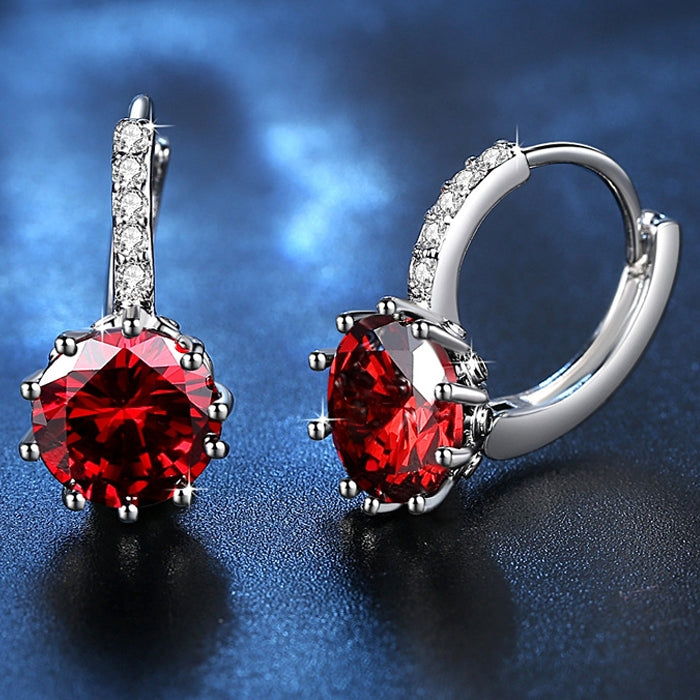925 Sterlingsilber Damen Glänzende Form Mikro-Einsätze Zirkon Ohrringe, Weiß, Schwarz, Pink, Rot, Wasserblau