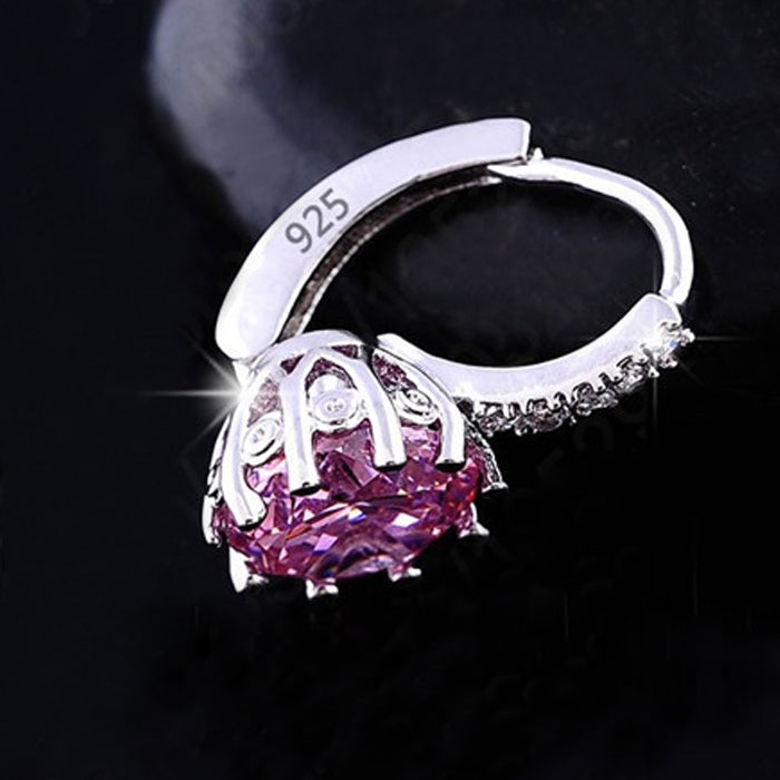 925 Sterlingsilber Damen Glänzende Form Mikro-Einsätze Zirkon Ohrringe, Weiß, Schwarz, Pink, Rot, Wasserblau