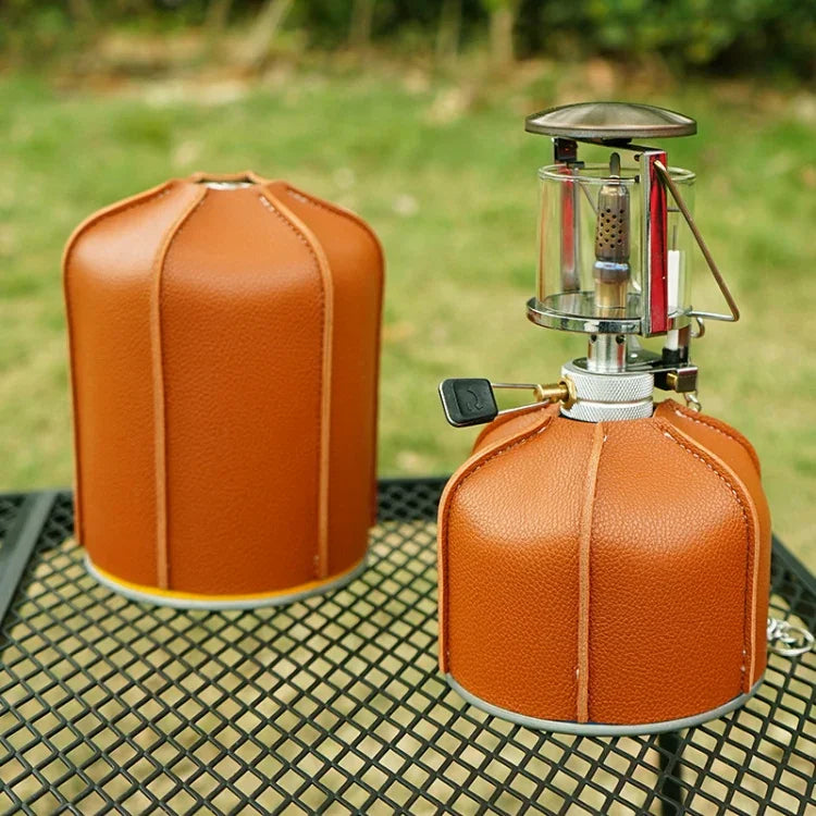 Outdoor Camping Flachgastank Lederhülle Camping Dampflampe Kraftstofftank PU Schutzhülle, Für 230g Gastank, Für 450g Gastank