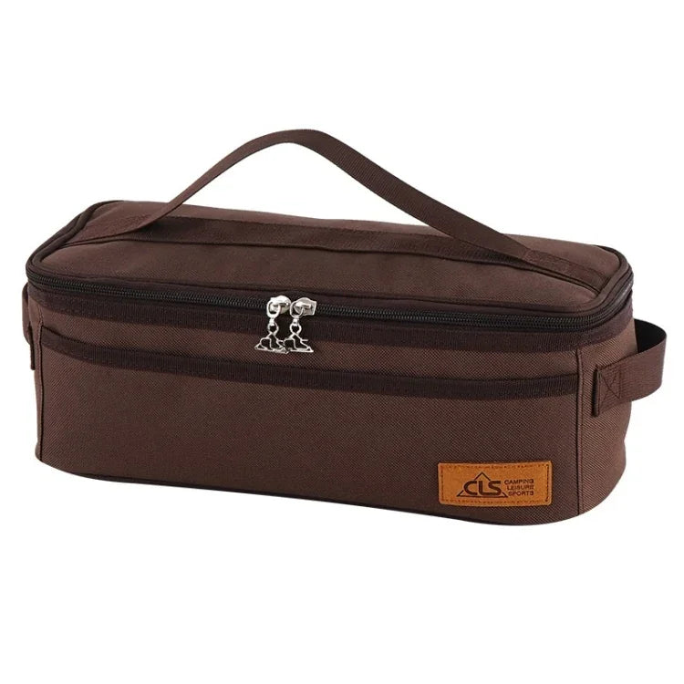 CLS Outdoor Camping Kochgeschirr Aufbewahrungstasche BBQ Besteck Aufbewahrungstasche Reise Tragbare Kulturtasche, Braun, Streifen, Farbe
