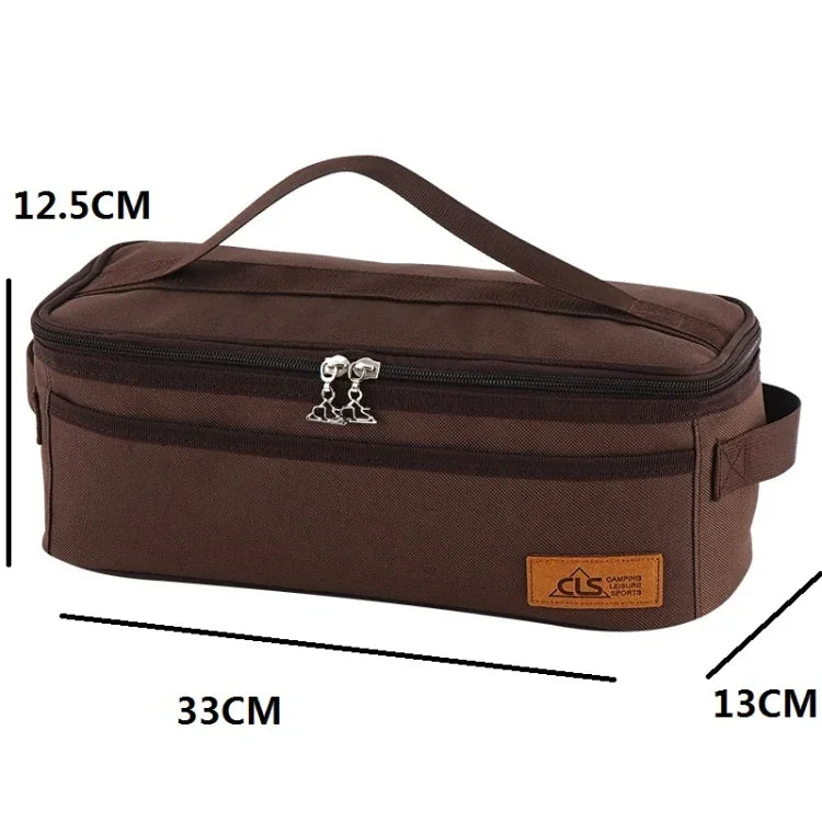 CLS Outdoor Camping Kochgeschirr Aufbewahrungstasche BBQ Besteck Aufbewahrungstasche Reise Tragbare Kulturtasche, Braun, Streifen, Farbe