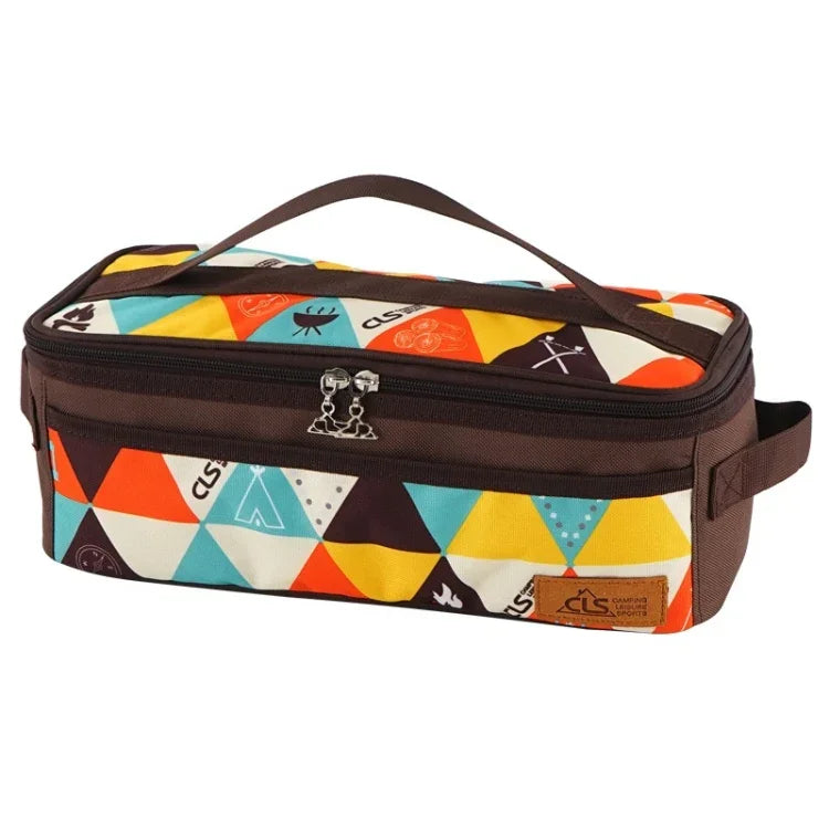 CLS Outdoor Camping Kochgeschirr Aufbewahrungstasche BBQ Besteck Aufbewahrungstasche Reise Tragbare Kulturtasche, Braun, Streifen, Farbe