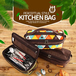 CLS Outdoor Camping Kochgeschirr Aufbewahrungstasche BBQ Besteck Aufbewahrungstasche Reise Tragbare Kulturtasche, Braun, Streifen, Farbe