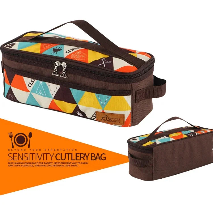 CLS Outdoor Camping Kochgeschirr Aufbewahrungstasche BBQ Besteck Aufbewahrungstasche Reise Tragbare Kulturtasche, Braun, Streifen, Farbe