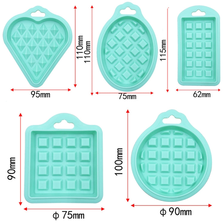 5-in-1 Lebensmittelqualität Silikon-Waffelform Küchen-Kuchenset Backzubehör, Rot, Grün, Beige, Rosa