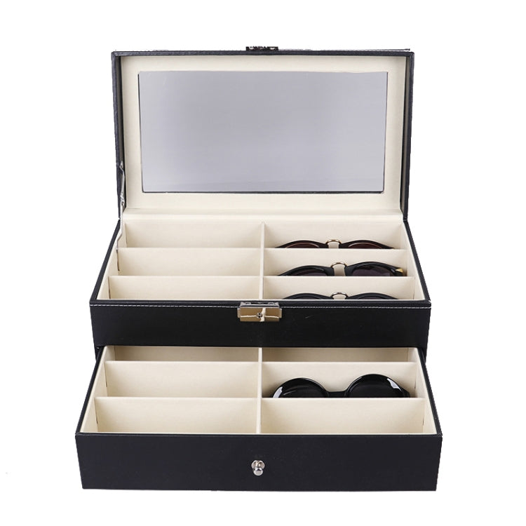 PU-Leder Doppel-Schicht Brillenetui Sonnenbrillen-Aufbewahrungsbox, Größe: 33,5x19,5x15,5 cm