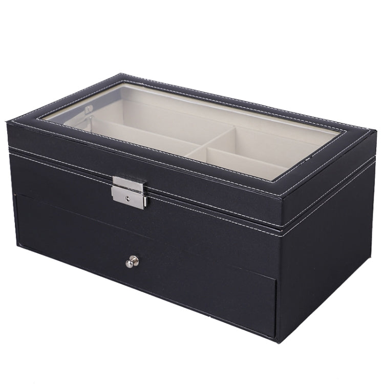 PU-Leder Doppel-Schicht Brillenetui Sonnenbrillen-Aufbewahrungsbox, Größe: 33,5x19,5x15,5 cm