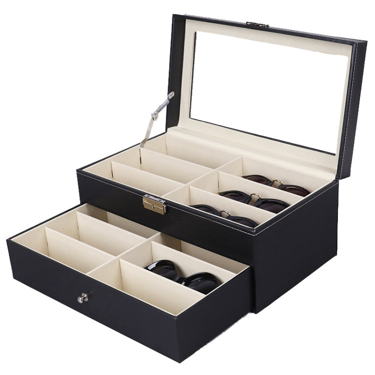 PU-Leder Doppel-Schicht Brillenetui Sonnenbrillen-Aufbewahrungsbox, Größe: 33,5x19,5x15,5 cm