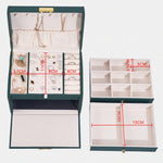 Three-Layer Leather Drawer Type Jewelry Storage Box Earrings Box With Lock, Three-Layer (Navy Blue), Three-Layer (Creamy White), Three-Layer (Dark Green)