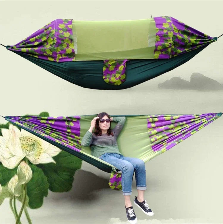 Outdoor-Camping-Moskitonetz-Sonnenschutz-Hängematte, Fallschirmstoff bedruckte Moskitonetz-Hängematte, Größe: 270x140cm, 270x140cm Ahorn