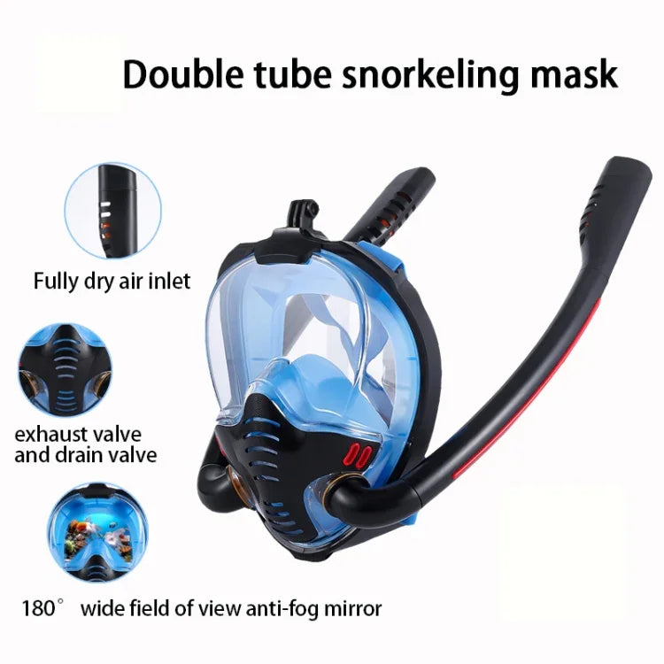 Doppelschlauch-Schnorchelmaske aus Silikon, vollständig trocken, Tauchmaske für Erwachsene, Schwimmmaske, Taucherbrille, S/M, L/XL