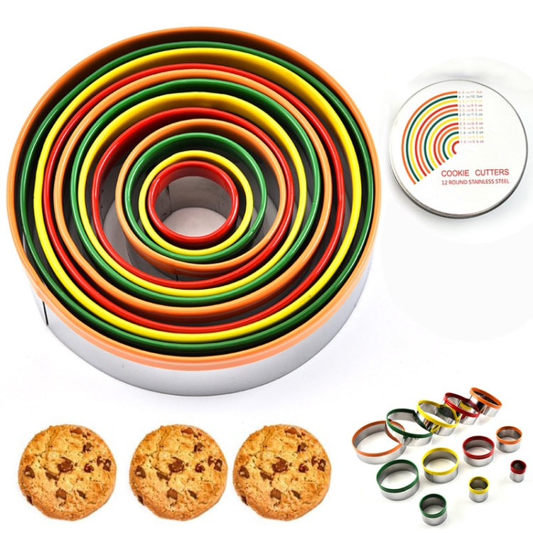 12-in-1 Edelstahl-Keksausstecher-Set, Fondant-Keksausstecher, runde Kuchenbackform, Farbausführung (12-teilig)