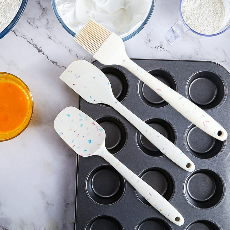 3-in-1 Küchen-Pfannkuchen-DIY-Backwerkzeug-Set, Farbe: Holzmaserung, Grillpinsel + Butterspatel + Pfannenwender-Set, Weiß