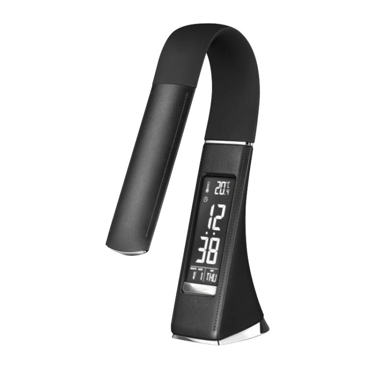 U2 5W 3-Stufig Dimmbar LED Lederstruktur Schreibtischlampe mit Temperatur/Uhr/Kalender Anzeige, Schwarz
