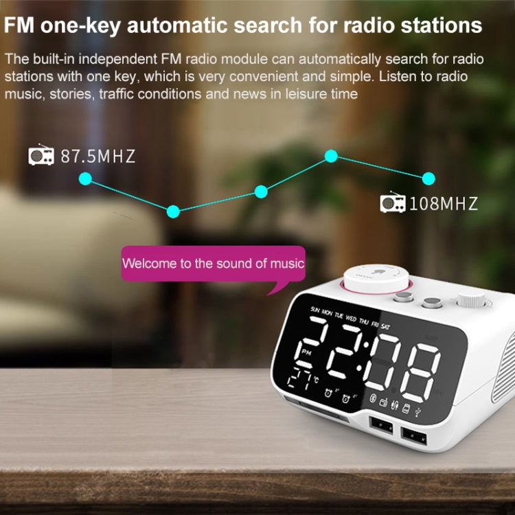 M9 Kabelloser Bluetooth-Lautsprecher Multifunktionaler Desktop-Wecker Unterstützt TF-Karte & U-Disk & AUX, US-Stecker, EU-Stecker, UK-Stecker