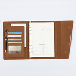 Business Notebook Imitation Leather PU Tri-Fold Loose-Leaf Notepad, A5