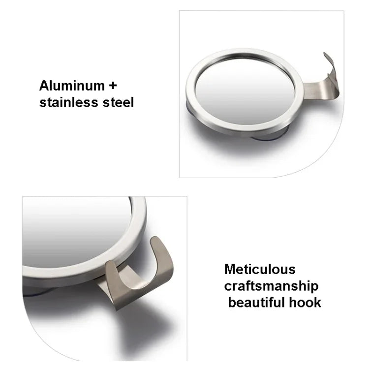 Runder Badezimmerspiegel mit Saugnapf, Antibeschlagbeschichtung, Aluminiumlegierung, mit Haken