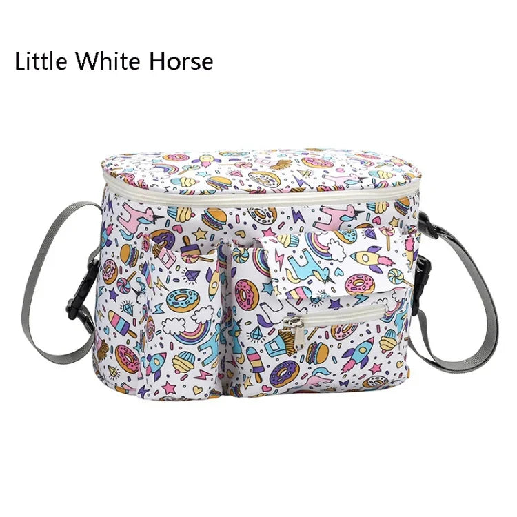 Multifunktionale Baby Kinderwagen Hängetasche Baby Zubehör Aufbewahrungstasche, Kleines Weißes Pferd, Blumenpilz, Schaukelbär, Gelbes Alpaka, Schwarzer Schwan
