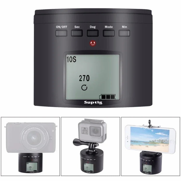 Suptig RSX-350 360-Grad-Panoramakopf, motorbetriebener Zeitraffer-Stabilisator, Stativadapter, Drehtellerhalterung für GoPro HERO9 /8 /7 /6 /5 /5 Session /4 Session /4 /3+ /3 /2 /1, Xiaoyi und andere Action-Kameras
