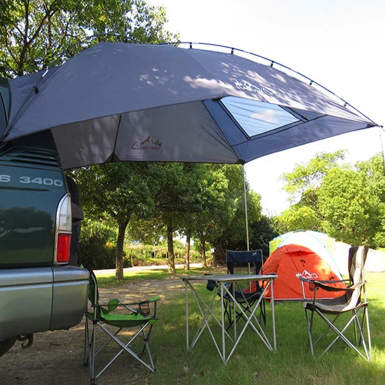 LADUTA Outdoor-Selbstfahrertour Barbecue Camping Auto-Seitenmarkise Auto-Heckverlängerungszelt Zubehör, Grau Blau, Silber beschichtet