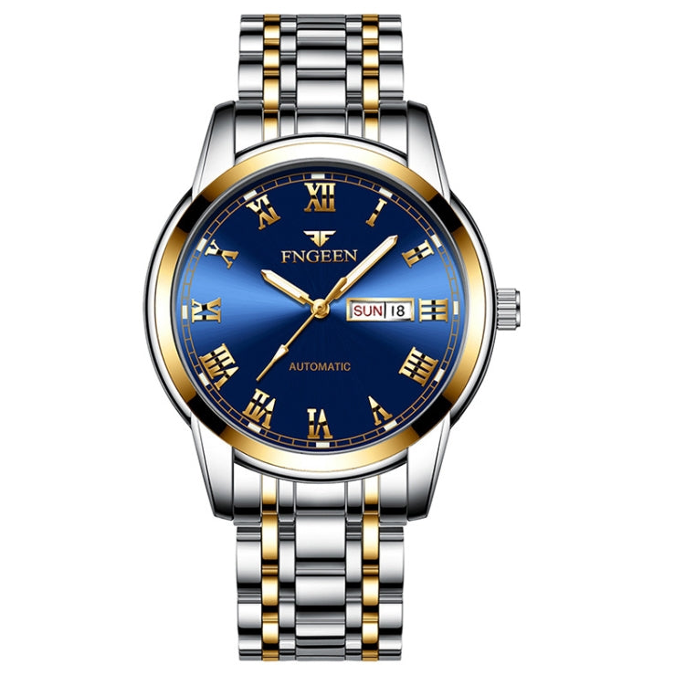 FNGEEN 4002 Herren Sportuhr mit römischem Zifferblatt, leuchtende Quarzuhr für Studenten, Gold-Blau, Gold-Schwarz, Gold-Weiß, Edelstahl-Blau, Edelstahl-Schwarz, Braunes Leder und Gold-Blau  ...