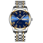 FNGEEN 4002 Herren Sportuhr mit römischem Zifferblatt, leuchtende Quarzuhr für Studenten, Gold-Blau, Gold-Schwarz, Gold-Weiß, Edelstahl-Blau, Edelstahl-Schwarz, Braunes Leder und Gold-Blau  ...
