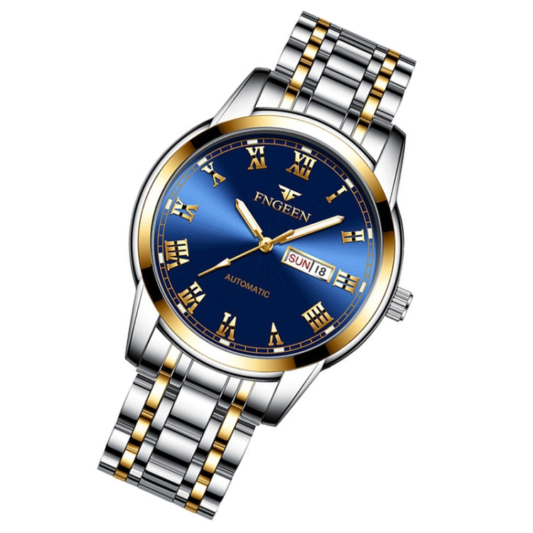 FNGEEN 4002 Herren Sportuhr mit römischem Zifferblatt, leuchtende Quarzuhr für Studenten, Gold-Blau, Gold-Schwarz, Gold-Weiß, Edelstahl-Blau, Edelstahl-Schwarz, Braunes Leder und Gold-Blau  ...