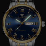 FNGEEN 4002 Herren Sportuhr mit römischem Zifferblatt, leuchtende Quarzuhr für Studenten, Gold-Blau, Gold-Schwarz, Gold-Weiß, Edelstahl-Blau, Edelstahl-Schwarz, Braunes Leder und Gold-Blau  ...