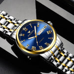 FNGEEN 4002 Herren Sportuhr mit römischem Zifferblatt, leuchtende Quarzuhr für Studenten, Gold-Blau, Gold-Schwarz, Gold-Weiß, Edelstahl-Blau, Edelstahl-Schwarz, Braunes Leder und Gold-Blau  ...