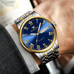 FNGEEN 4002 Herren Sportuhr mit römischem Zifferblatt, leuchtende Quarzuhr für Studenten, Gold-Blau, Gold-Schwarz, Gold-Weiß, Edelstahl-Blau, Edelstahl-Schwarz, Braunes Leder und Gold-Blau  ...