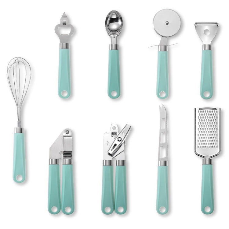 9-teiliges Küchenhelfer-Set aus Edelstahl mit Kunststoffgriff, Cyan, Schwarz