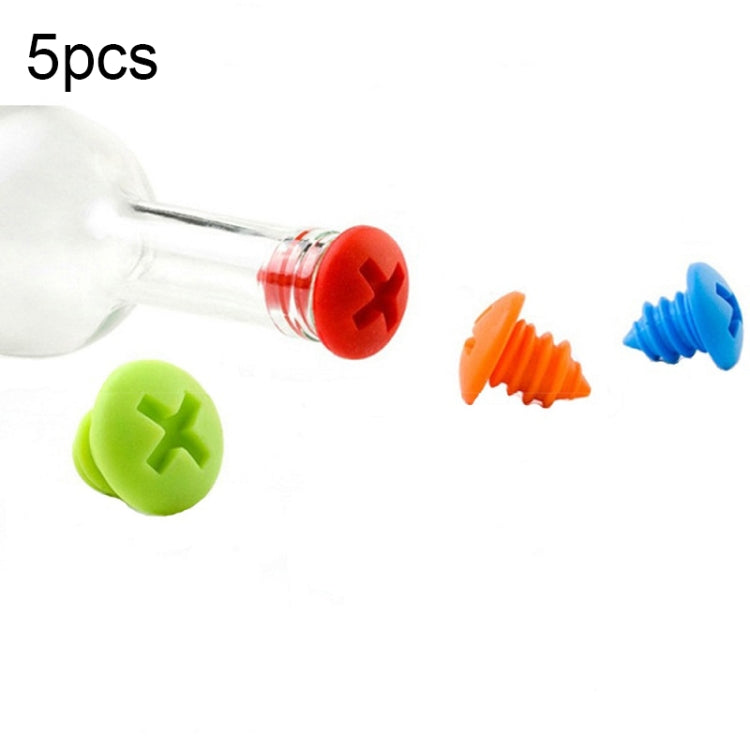 5er-Pack Schraubenform Rotwein-Konservierungs-Silikonflaschenverschluss, zufällige Farblieferung, Schraubenform