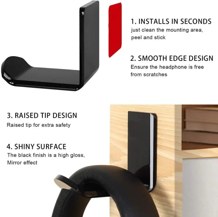 2 Stk. Kopfhörerhalterung, selbstklebender Headset-Aufhänger, Schwarz, Weiß