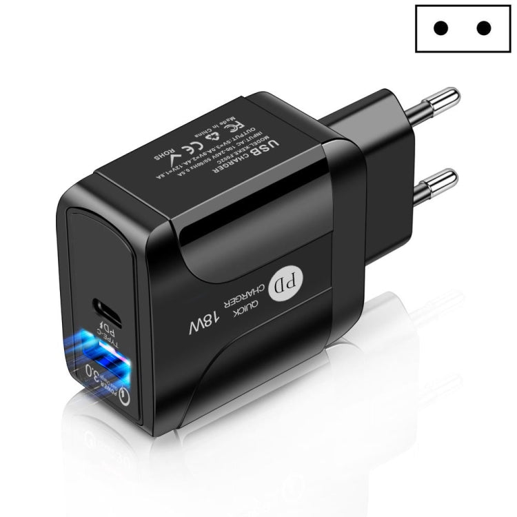 18W PD + QC 3.0 Schnelllade-Reiseadapter mit LED-Anzeige, EU Stecker Schwarz, US Stecker Schwarz, UK Stecker Schwarz, EU Stecker Weiß, US Stecker Weiß, UK Stecker Weiß
