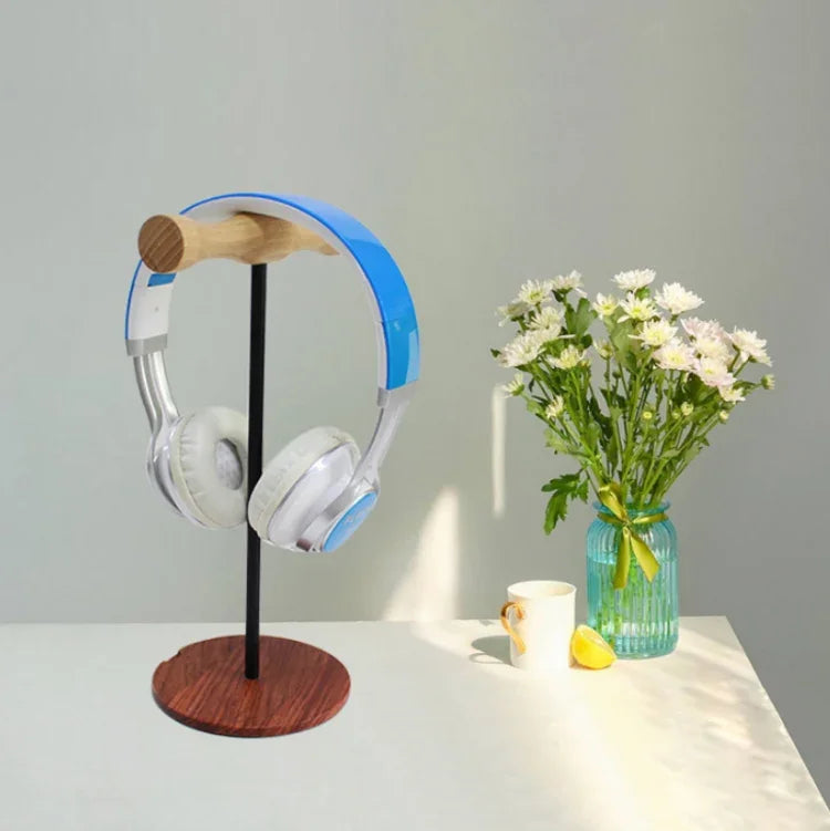 Kreativer Metallstangen-Kopfhörer-Ständer aus Holz mit Kopfhalterung, einseitige weiße Metallstange, einseitige schwarze Metallstange, doppelseitige weiße Metallstange, doppelseitige schwarze Metallstange