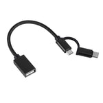 USB 3.0 Buchse auf Micro USB + USB-C / Typ-C Stecker Lade- + Übertragungs-OTG-Nylon-Geflechtkabel, Kabellänge: 19 cm, Gold, Silber, Schwarz, Pink, Blau, Rot