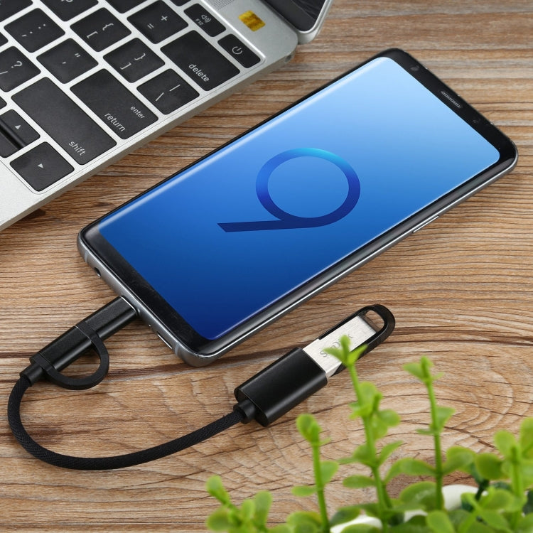 USB 3.0 Buchse auf Micro USB + USB-C / Typ-C Stecker Lade- + Übertragungs-OTG-Nylon-Geflechtkabel, Kabellänge: 19 cm, Gold, Silber, Schwarz, Pink, Blau, Rot