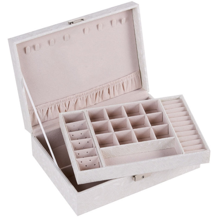 Mehrschichtiger Flip-Cover mit Schloss Schmuckkästchen Volltonfarbe Schmuck Desktop-Aufbewahrungsbox, Weiß, Rot