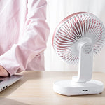 D77 Desktop Automatischer Schüttel-Kopfventilator Leise Tragbarer USB-Ventilator für Zuhause, Büro, Wohnheim, Elfenbein, Rosarot