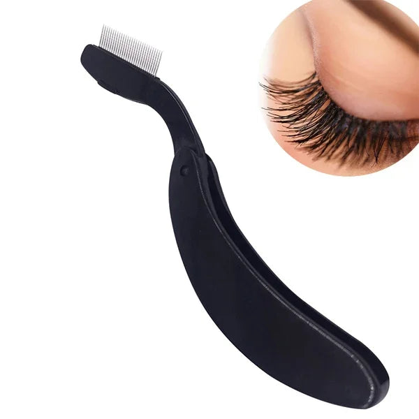 Neuer faltbarer Wimpernkamm mit Wimperntrenner, Mascara-Lifting- und Schwungfunktion, Metallbürste, Make-up-Werkzeug, Schwarz, Rosa