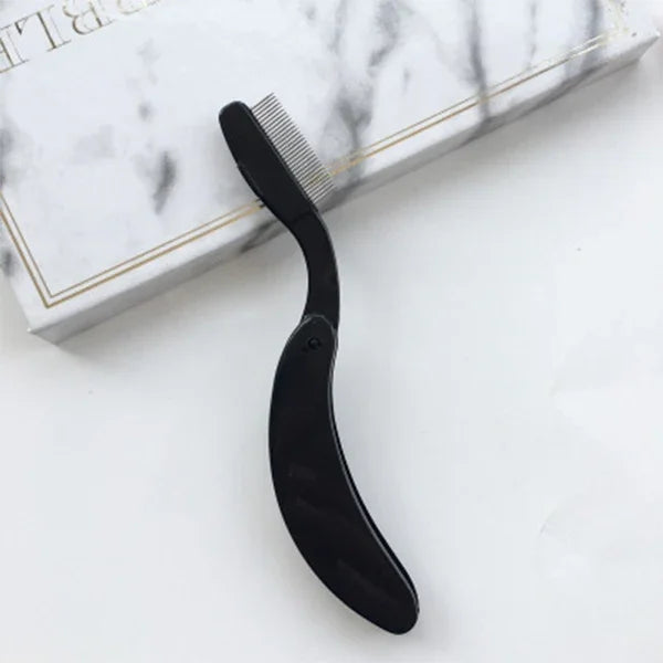 Neuer faltbarer Wimpernkamm mit Wimperntrenner, Mascara-Lifting- und Schwungfunktion, Metallbürste, Make-up-Werkzeug, Schwarz, Rosa