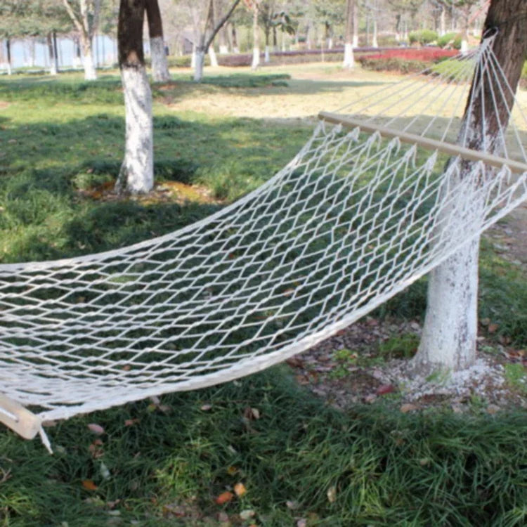 Outdoor Netz Hängematte Baumwollfaden Massivholzstab Hängematte Indoor Schaukel, Größe: 200x80cm, 200x80cm Weiß
