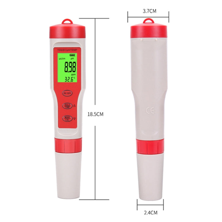 4-in-1 Tragbarer PH/TDS/EC/TEMP Teststift Multifunktionaler Wasserqualitätstester, 4-in-1 Teststift
