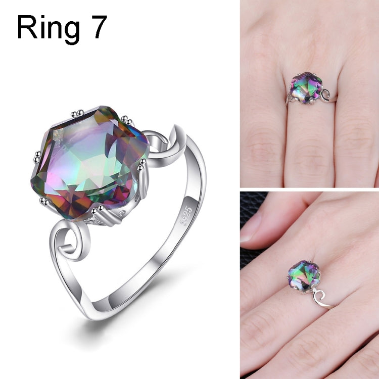 Siebenfarbiger Edelstein Zirkon Ring Massives 925 Sterlingsilber Schmuckring, 6, 7, 8, 9, 10