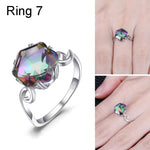 Siebenfarbiger Edelstein Zirkon Ring Massives 925 Sterlingsilber Schmuckring, 6, 7, 8, 9, 10